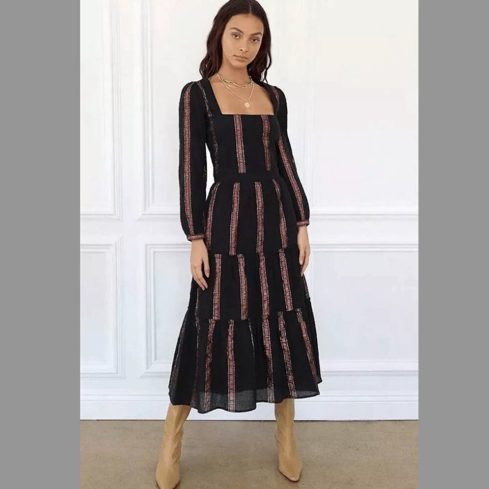 Adelyn Rae Midi Dress Tiered Long Sleeve Black Rose Gold
